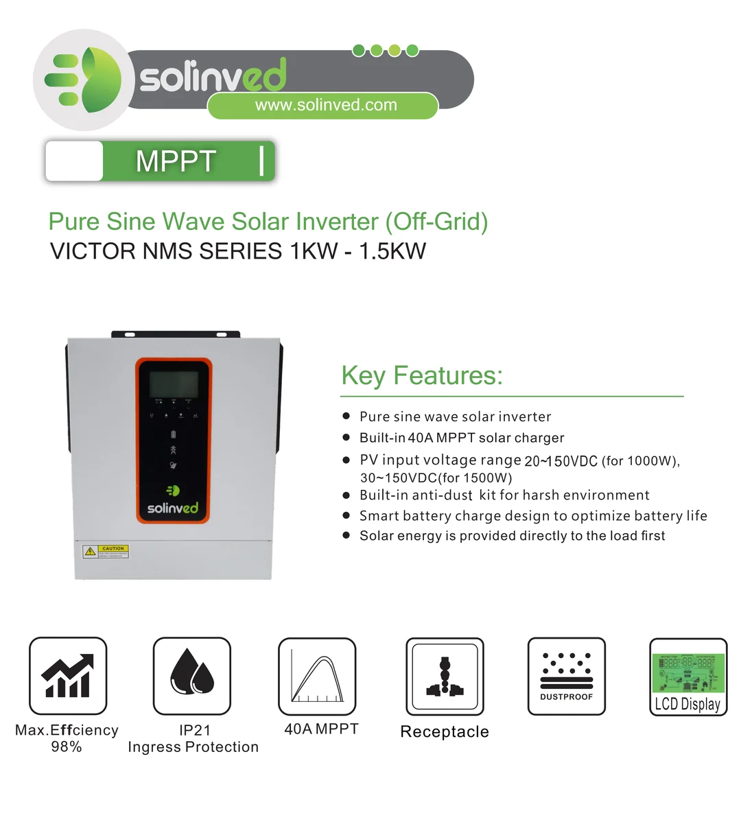 Solinved 1.5kw 12 V MPPT Akıllı İnverter